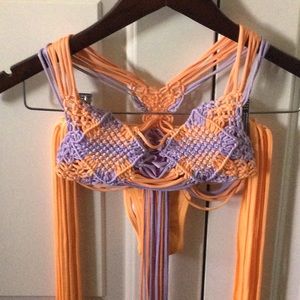 Indah Koh Bikini Top XS with Free VS Scrunch Butt Fringe Side Tie Tanga Bottom S